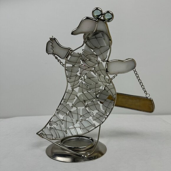 Vintage Halloween Stained Glass Ghost Candle Holder Boo Sign Chains 8.5" - Picture 4 of 12